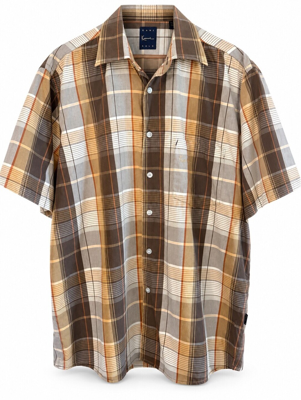 Y2K Kani Gold Plaid Shirt Mens L Oversized Hip Hop Streetwear Button Up